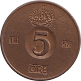 1958 FIVE ORE - WORLD COINS - Cambridgeshire Coins