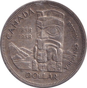 1958 ONE DOLLAR BRITISH COLUMBIA CANADA - SILVER WORLD COINS - Cambridgeshire Coins