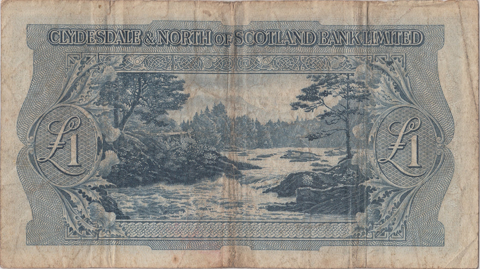 1958 ONE POUND SCOTTISH BANKNOTE CLYDESDALE & NORTH OF SCOTLAND BANK REF SCOT - 17 - WORLD BANKNOTES - Cambridgeshire Coins