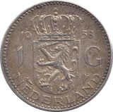 1958 SILVER 1 GULDEN NETHERLANDS - SILVER WORLD COINS - Cambridgeshire Coins