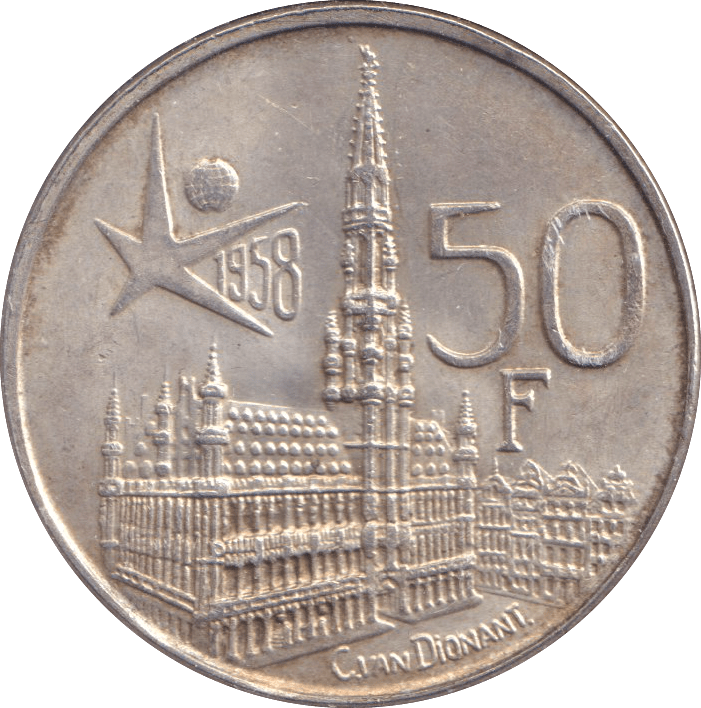 1958 SILVER 50 FRANC BELGIUM - SILVER WORLD COINS - Cambridgeshire Coins
