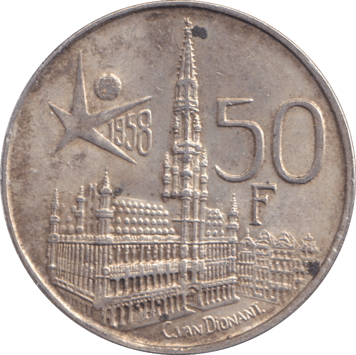 1958 SILVER 50 FRANC BELGIUM - SILVER WORLD COINS - Cambridgeshire Coins