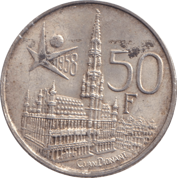 1958 SILVER 50 FRANC BELGIUM - SILVER WORLD COINS - Cambridgeshire Coins
