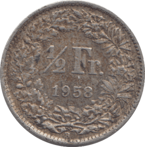 1958 SILVER SWITZERLAND HALF FRANC - SILVER WORLD COINS - Cambridgeshire Coins