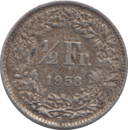 1958 SILVER SWITZERLAND HALF FRANC - SILVER WORLD COINS - Cambridgeshire Coins