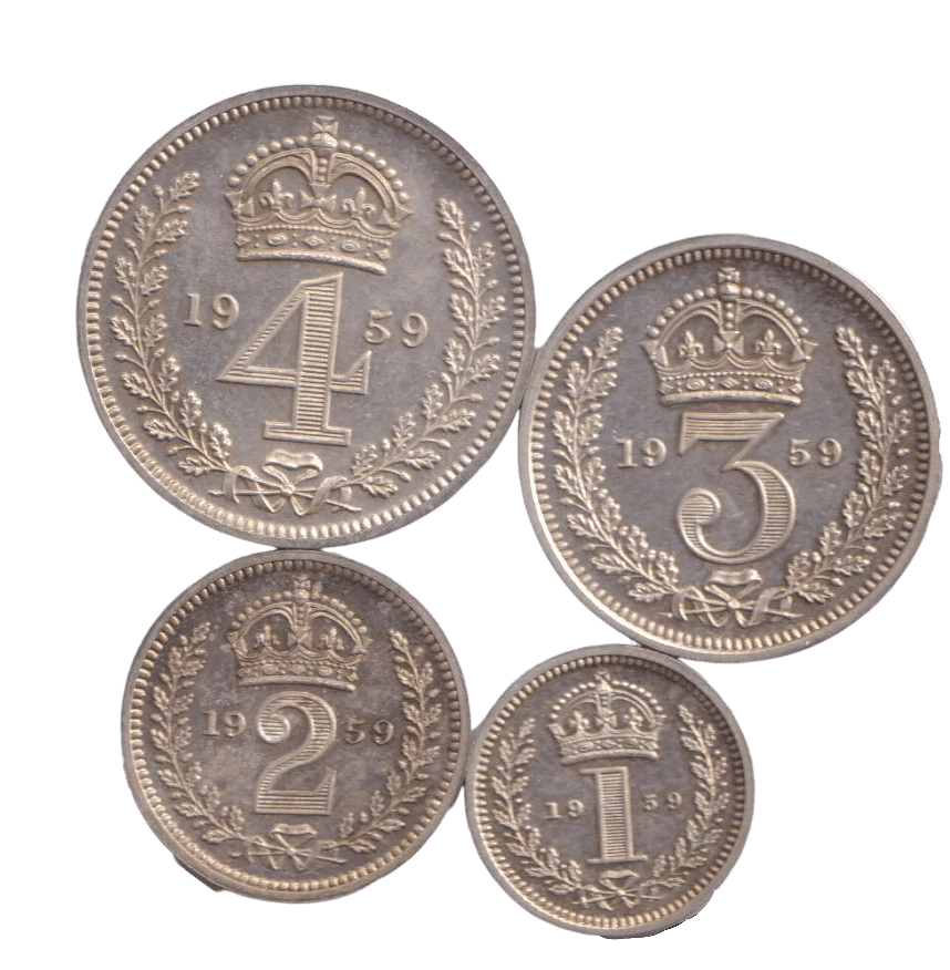 1959 MAUNDY SET ST GEORGE CHAPEL WINDSOR ELIZABETH II - Maundy Set - Cambridgeshire Coins