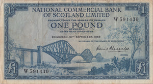 1959 ONE POUND NATIONAL COMMERCIAL BANK SCOTLAND BANKNOTE REF SCOT - 5 - WORLD BANKNOTES - Cambridgeshire Coins