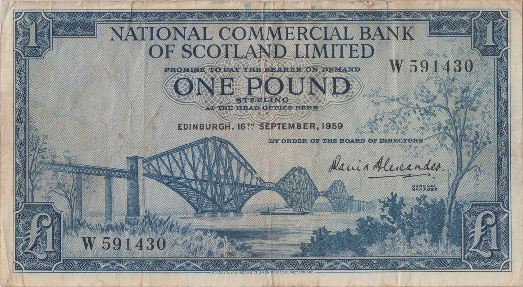 1959 ONE POUND NATIONAL COMMERCIAL BANK SCOTLAND BANKNOTE REF SCOT - 5 - WORLD BANKNOTES - Cambridgeshire Coins