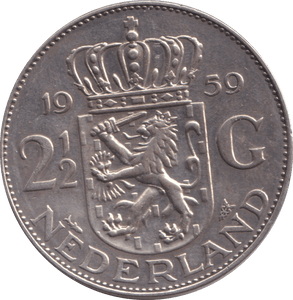1959 SILVER 2 1/3 GULDEN NEHERLANDS - SILVER WORLD COINS - Cambridgeshire Coins
