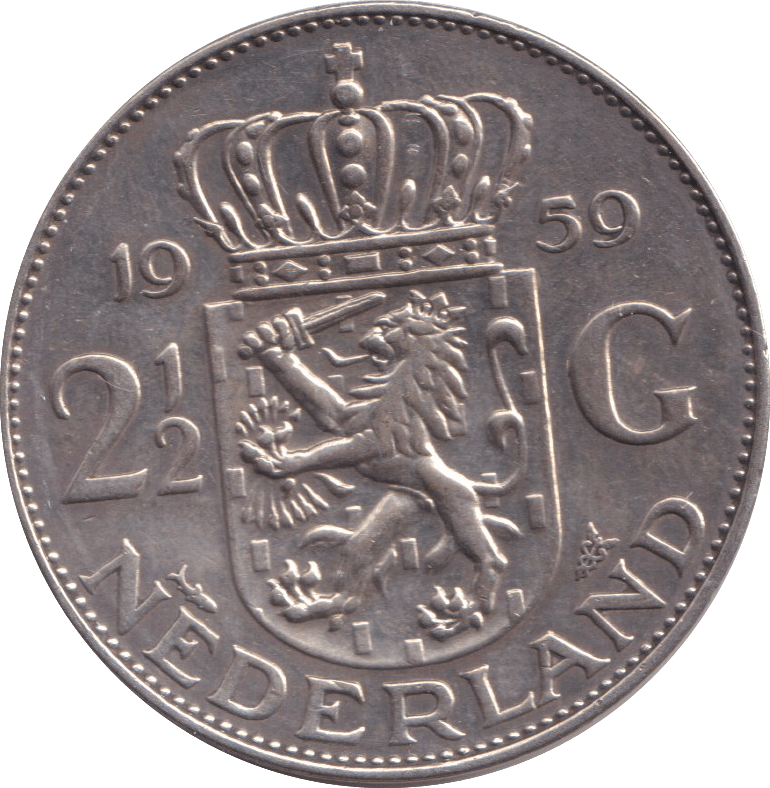 1959 SILVER 2 1/3 GULDEN NEHERLANDS - SILVER WORLD COINS - Cambridgeshire Coins