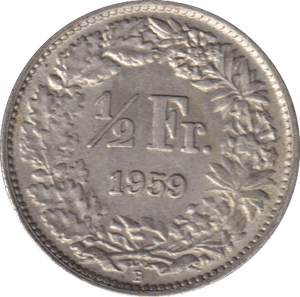 1959 SILVER HALF FRANC SWITZERLAND - SILVER WORLD COINS - Cambridgeshire Coins