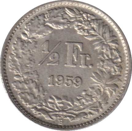 1959 SILVER HALF FRANC SWITZERLAND - SILVER WORLD COINS - Cambridgeshire Coins
