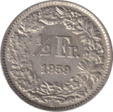 1959 SILVER HALF FRANC SWITZERLAND - SILVER WORLD COINS - Cambridgeshire Coins