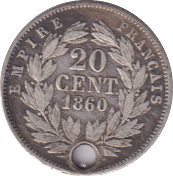1960 20 CENT FRANCE HOLED - SILVER WORLD COINS - Cambridgeshire Coins