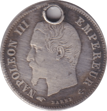 1960 20 CENT FRANCE HOLED - SILVER WORLD COINS - Cambridgeshire Coins