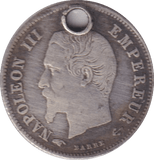 1960 20 CENT FRANCE HOLED - SILVER WORLD COINS - Cambridgeshire Coins