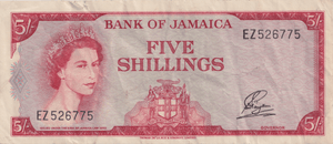 1960 FIVE SHILLINGS JAMAICA BANKNOTE REF-1821 - WORLD BANKNOTES - Cambridgeshire Coins