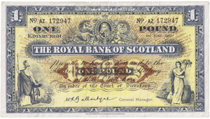 1960 ONE POUND SCOTTISH BANKNOTE ROYAL BANK OF SCOTLAND REF SCOT-88 - WORLD BANKNOTES - Cambridgeshire Coins