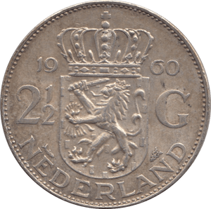 1960 SILVER 2 1/2 GULDEN NETHERLANDS - SILVER WORLD COINS - Cambridgeshire Coins