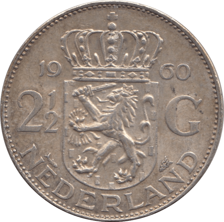 1960 SILVER 2 1/2 GULDEN NETHERLANDS - SILVER WORLD COINS - Cambridgeshire Coins