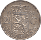 1960 SILVER 2 1/2 GULDEN NETHERLANDS - SILVER WORLD COINS - Cambridgeshire Coins
