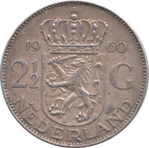 1960 SILVER 2 1/2 GULDEN NETHERLANDS - SILVER WORLD COINS - Cambridgeshire Coins