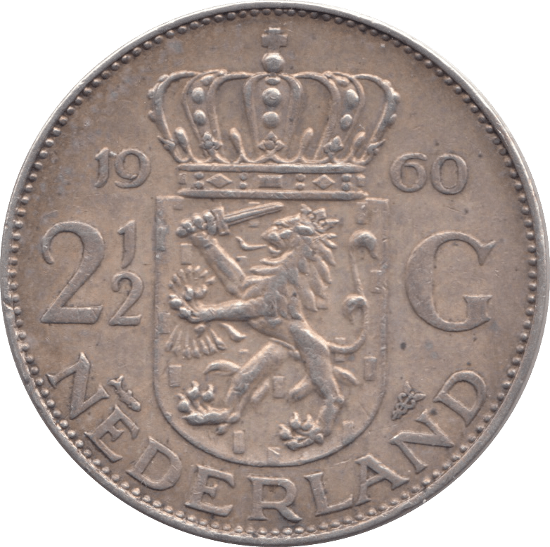 1960 SILVER 2 1/2 GULDEN NETHERLANDS - SILVER WORLD COINS - Cambridgeshire Coins