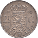 1960 SILVER 2 1/2 GULDEN NETHERLANDS - SILVER WORLD COINS - Cambridgeshire Coins