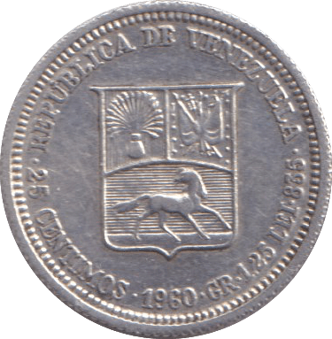1960 SILVER 25 CENTIMOS VENEZUELA - SILVER WORLD COINS - Cambridgeshire Coins