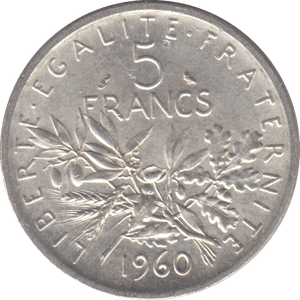 1960 SILVER FRANCE 5 FRANCS - SILVER WORLD COINS - Cambridgeshire Coins