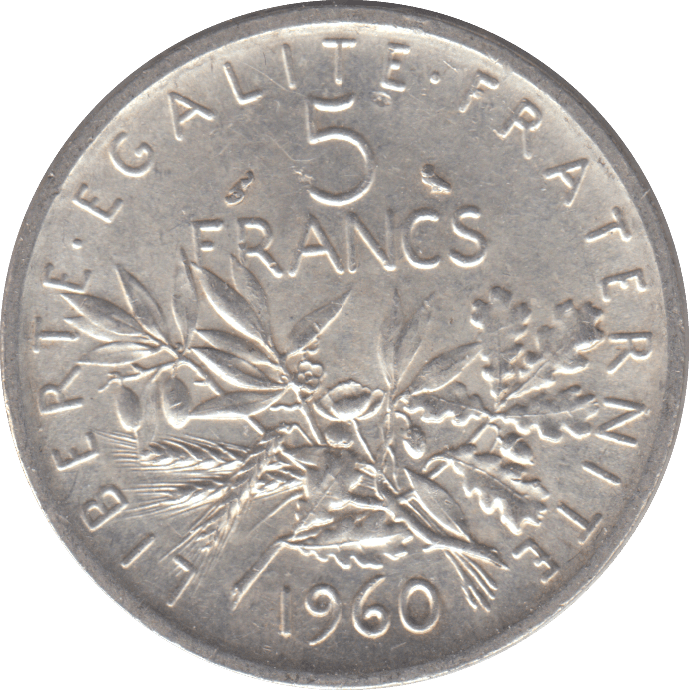 1960 SILVER FRANCE 5 FRANCS - SILVER WORLD COINS - Cambridgeshire Coins