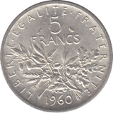 1960 SILVER FRANCE 5 FRANCS - SILVER WORLD COINS - Cambridgeshire Coins