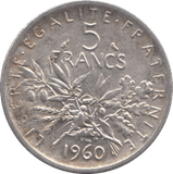 1960 SILVER FRANCE 5 FRANC - WORLD COINS - Cambridgeshire Coins