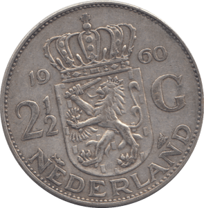 1960 SILVER NETHERLANDS 2 1/2 GULDEN - SILVER WORLD COINS - Cambridgeshire Coins