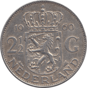 1960 SILVER NETHERLANDS 2 1/2 GULDEN - SILVER WORLD COINS - Cambridgeshire Coins