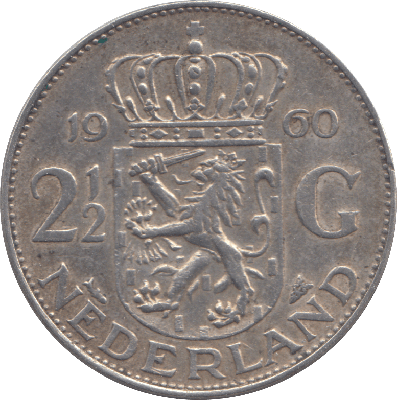 1960 SILVER NETHERLANDS 2 1/2 GULDEN - SILVER WORLD COINS - Cambridgeshire Coins