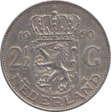 1960 SILVER NETHERLANDS 2 1/2 GULDEN - SILVER WORLD COINS - Cambridgeshire Coins