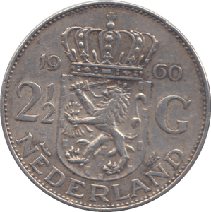1960 SILVER NETHERLANDS 2 1/2 GULDEN - SILVER WORLD COINS - Cambridgeshire Coins