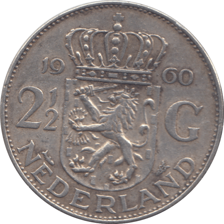 1960 SILVER NETHERLANDS 2 1/2 GULDEN - SILVER WORLD COINS - Cambridgeshire Coins