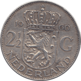 1960 SILVER NETHERLANDS 2 1/2 GULDEN - SILVER WORLD COINS - Cambridgeshire Coins