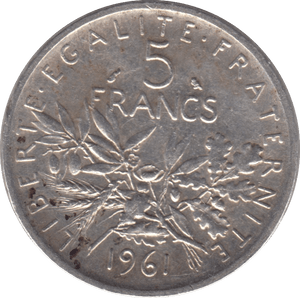 1961 SILVER FIVE FRANCS FRANCE - WORLD COINS - Cambridgeshire Coins
