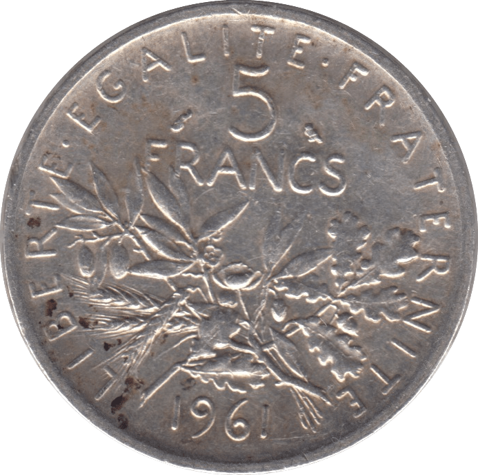 1961 SILVER FIVE FRANCS FRANCE - WORLD COINS - Cambridgeshire Coins