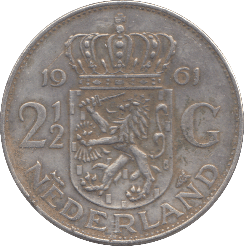 1961 SILVER NETHERLANDS 2 1/2 GULDEN - SILVER WORLD COINS - Cambridgeshire Coins