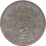 1961 SILVER NETHERLANDS 2 1/2 GULDEN - SILVER WORLD COINS - Cambridgeshire Coins