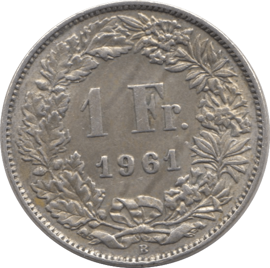 1961 SILVER SWISS 1 FRANC - SILVER WORLD COINS - Cambridgeshire Coins