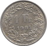 1961 SILVER SWISS 1 FRANC - SILVER WORLD COINS - Cambridgeshire Coins