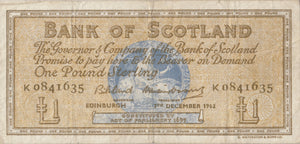 1962 ONE POUND BANKNOTE BANK OF SCOTLAND - World Banknotes - Cambridgeshire Coins