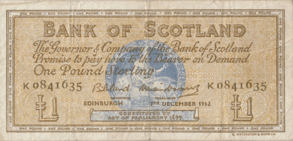 1962 ONE POUND BANKNOTE BANK OF SCOTLAND - World Banknotes - Cambridgeshire Coins