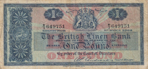 1962 ONE POUND BRITISH LINEN BANK BANKNOTE REF SCOT - 77 - World Banknotes - Cambridgeshire Coins