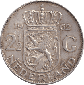 1962 SILVER 2 1/2 GLUDEN NETHERLANDS - SILVER WORLD COINS - Cambridgeshire Coins